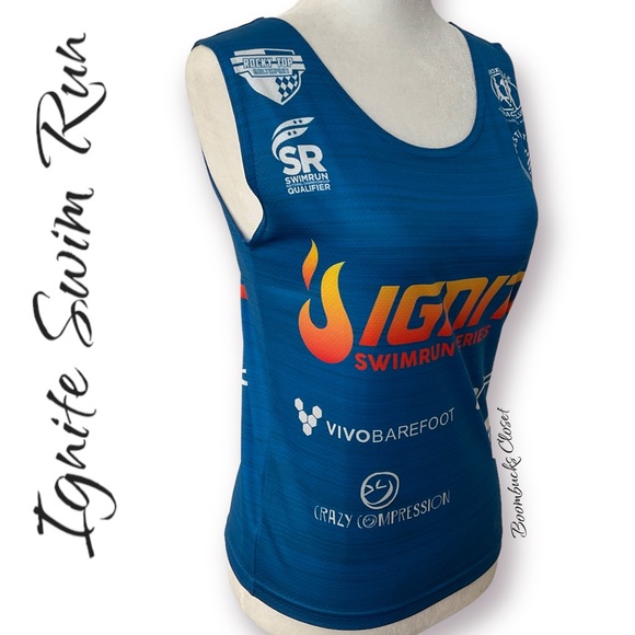 NWOT Ignite Swim Run Tank by Headsweats Gear. Small. Blue Performance tee - Picture 5 of 12